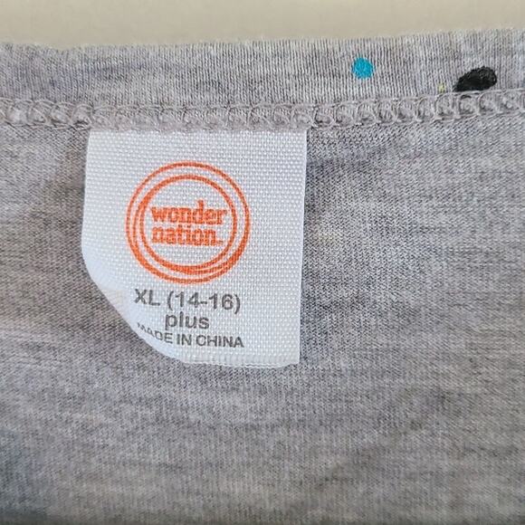 Excellent Wonder Nation Girls Gray Lightning & Hearts Graphic Tee Size XL - Picture 3 of 6
